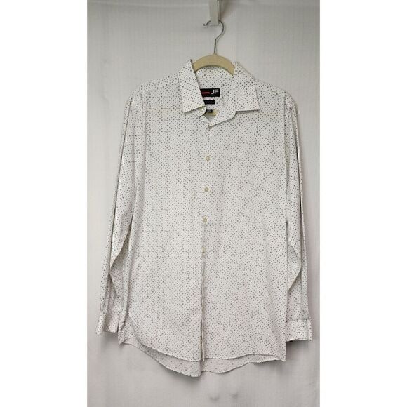 J. Ferrar Mens Long Sleeve Button Up Polka Dots White/Brown Shirt Size 16-16.5 - Picture 2 of 5